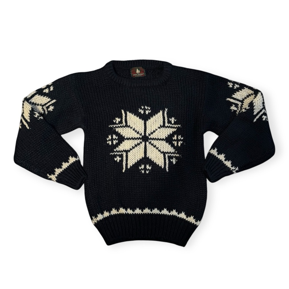 High Sierra Black and Cream Crewneck Sweater with Nordic Patterns